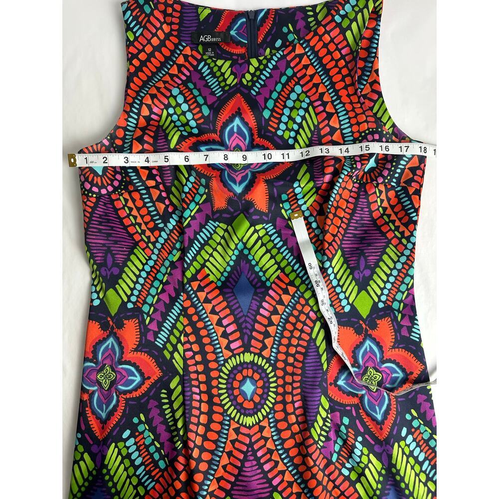 Y2K Vibrant Mosaic Sleeveless Sheath Dress Maximalist Mod 60s Psychedelic 12 L - Picture 8 of 11